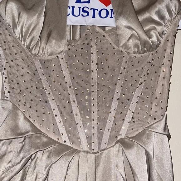 Miss Circle Champagne Crystal Corset Satin Gown - Picture 3 of 6